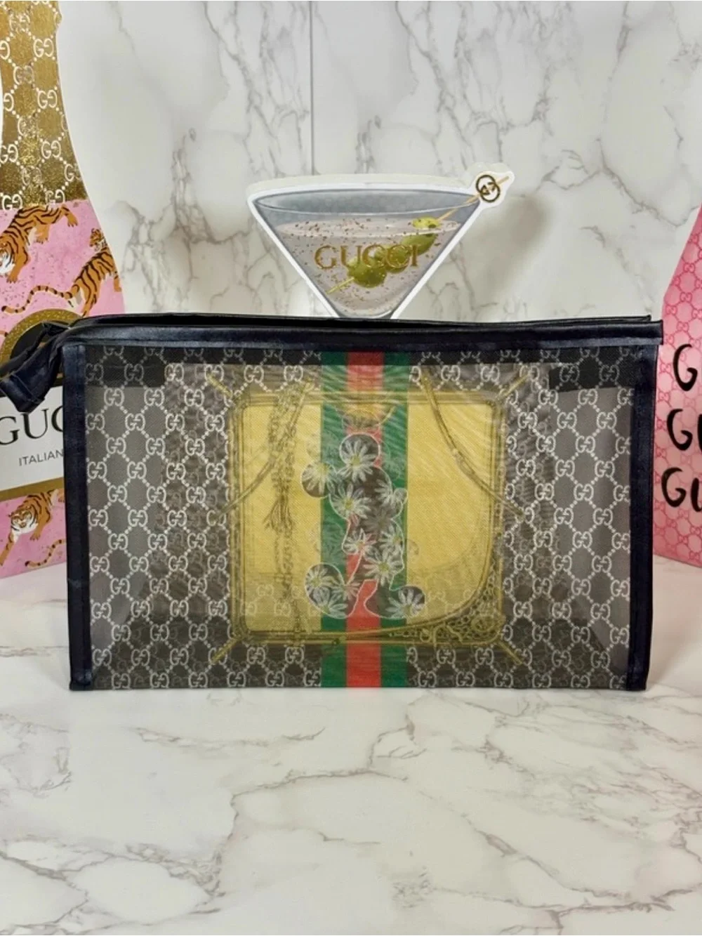 A-1CS-1A: COSMETIC POUCH: Mesh Monogram GG w/Disney Character, NWOT